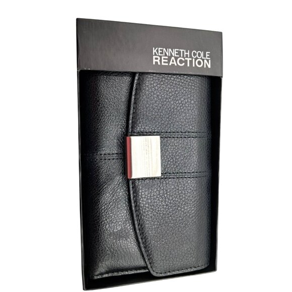 Kenneth Cole Reaction Wallet Black Pebbled Leather Tri Fold In Box - Picture 2 of 9